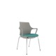 Light Grey Perforated Back Chair With Integrated Arms, Upholstered Seat And Chrome 4 Leg Frame